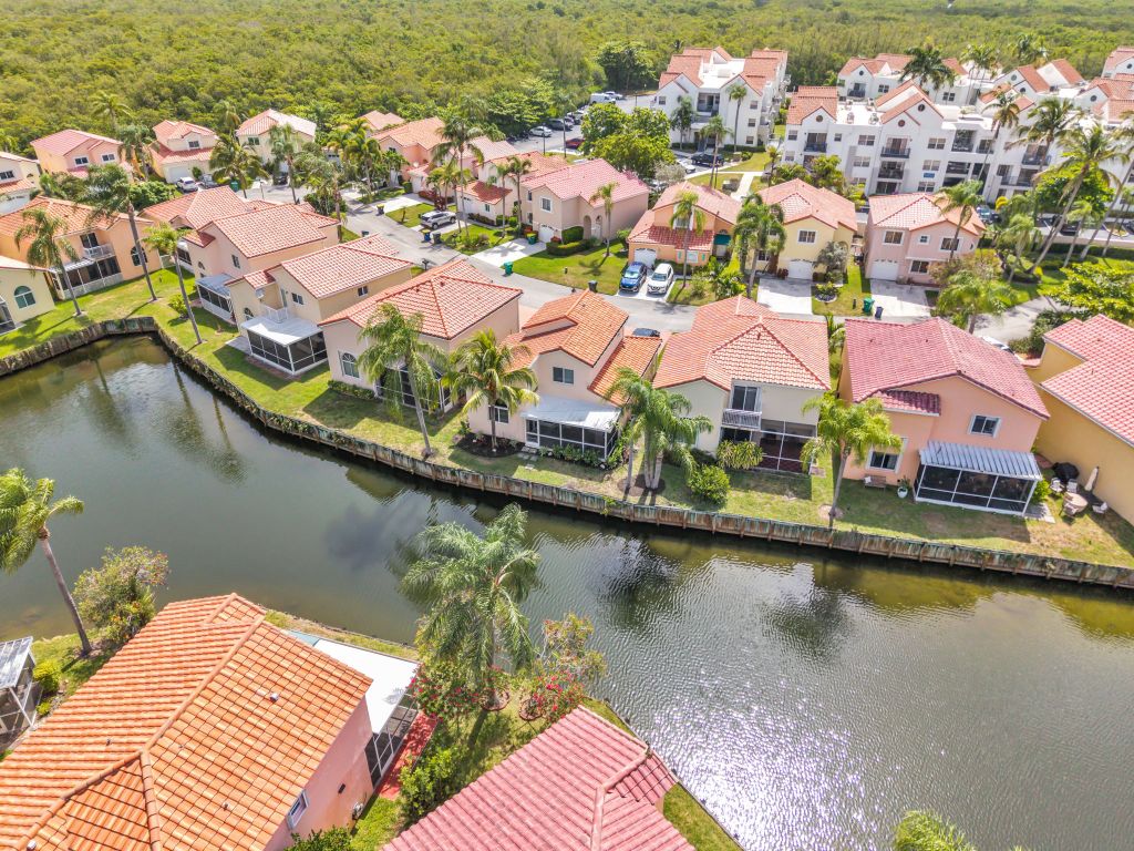 Aerial view of the lagoon-side homes at Sheridan Ocean Club