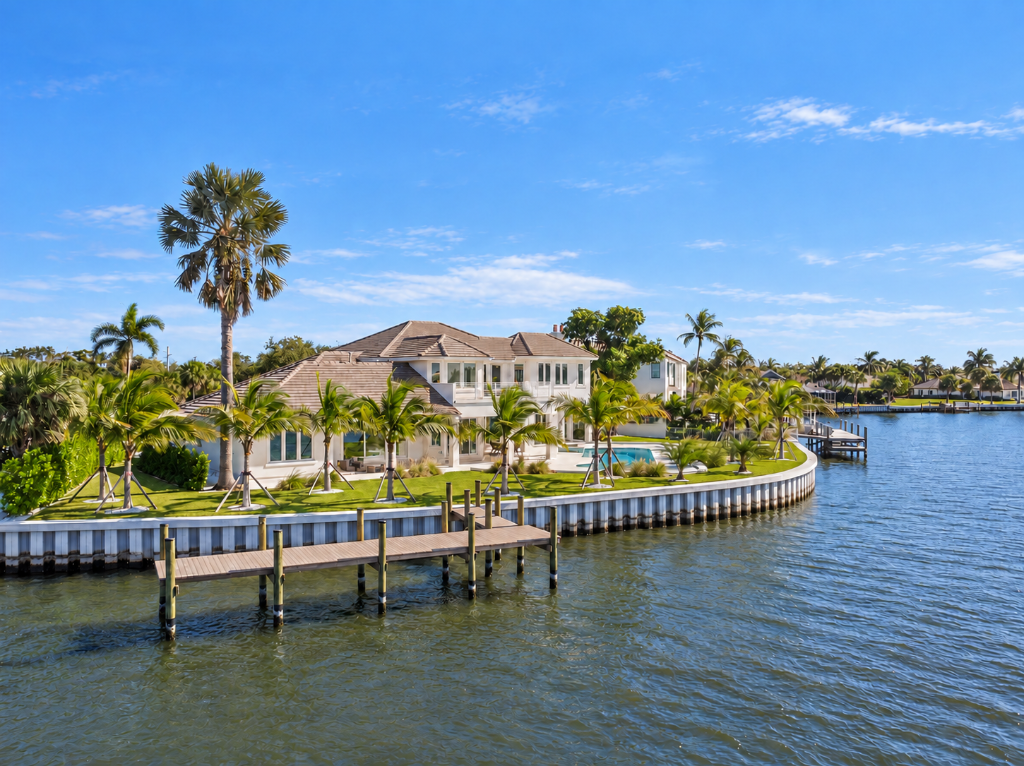 South Florida waterfront residence with private dock along the water