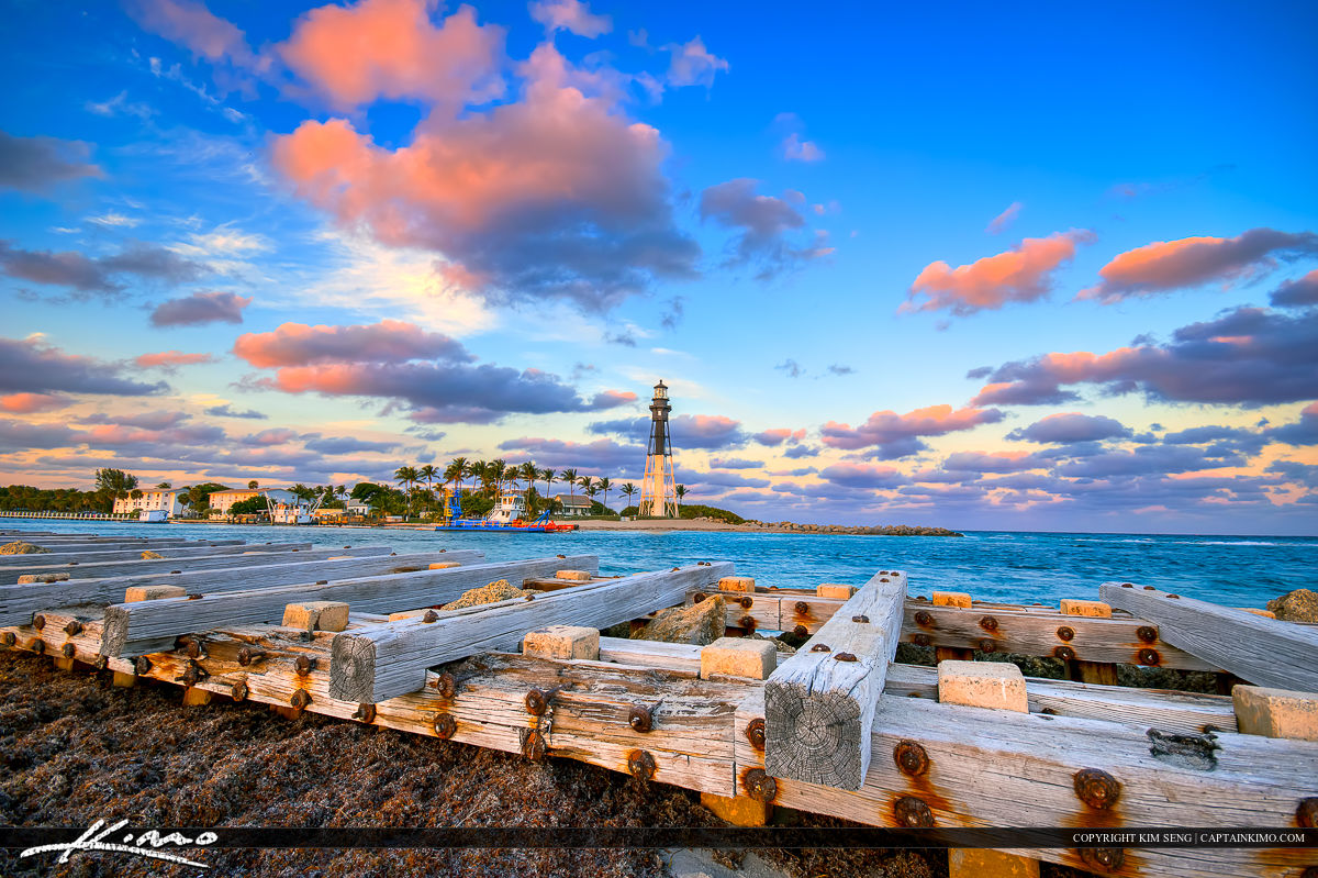 The Hillsboro Inlet Lighthouse in Pompano Beach Florida along the Broward County beach. HDR image tone mapped and merged using Photomatix Pro.